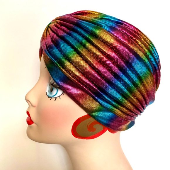 House Of Adornments Accessories - Beautiful and glamorous Shiny Rainbow Brights Metallic Rainbow turban pinup
